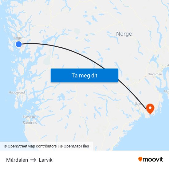 Mårdalen to Larvik map