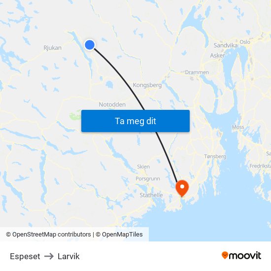 Espeset to Larvik map