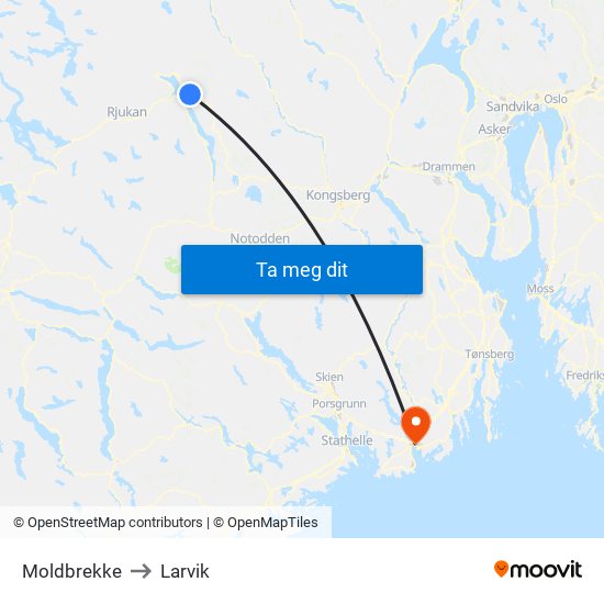 Moldbrekke to Larvik map