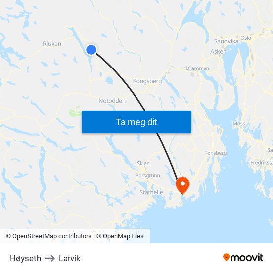 Høyseth to Larvik map