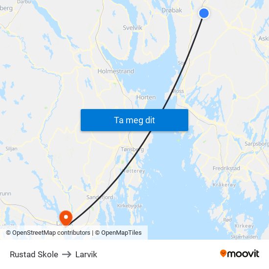 Rustad Skole to Larvik map
