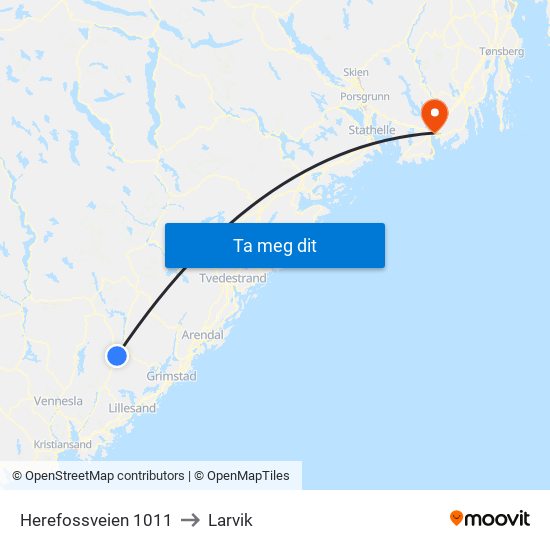 Herefossveien 1011 to Larvik map