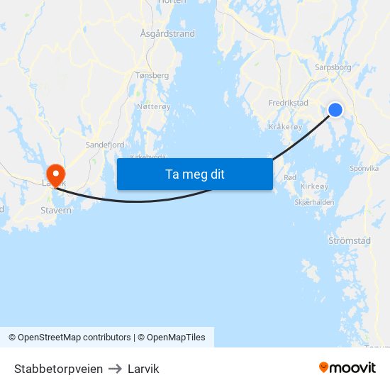 Stabbetorpveien to Larvik map