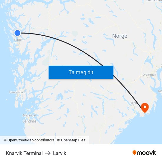 Knarvik Terminal to Larvik map