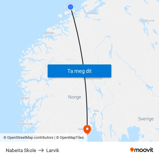 Nabeita Skole to Larvik map