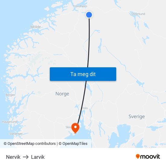 Nervik to Larvik map