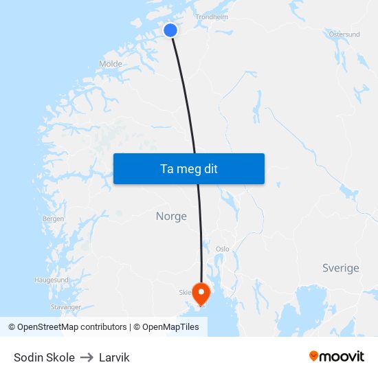 Sodin Skole to Larvik map