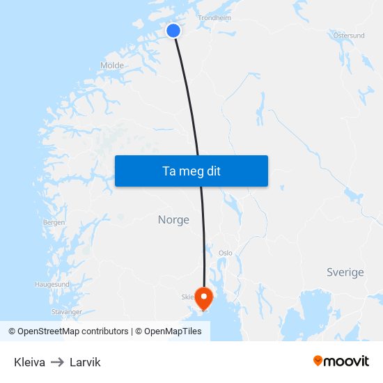 Kleiva to Larvik map