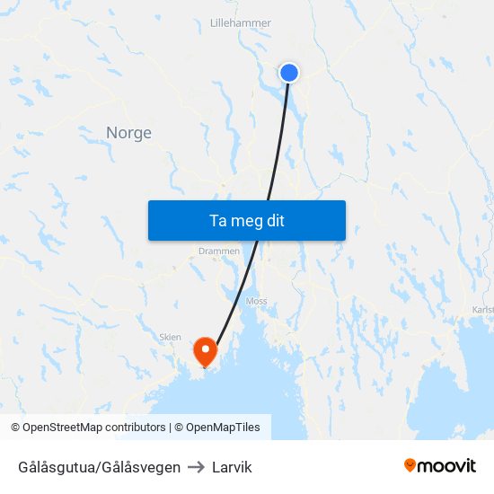 Gålåsgutua/Gålåsvegen to Larvik map