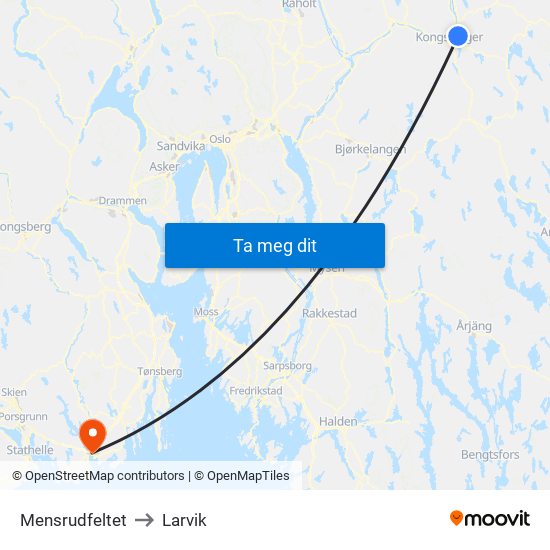 Mensrudfeltet to Larvik map