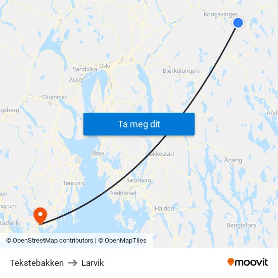 Tekstebakken to Larvik map
