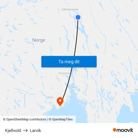 Kjellvold to Larvik map