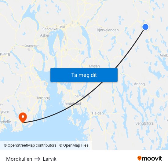 Morokulien to Larvik map