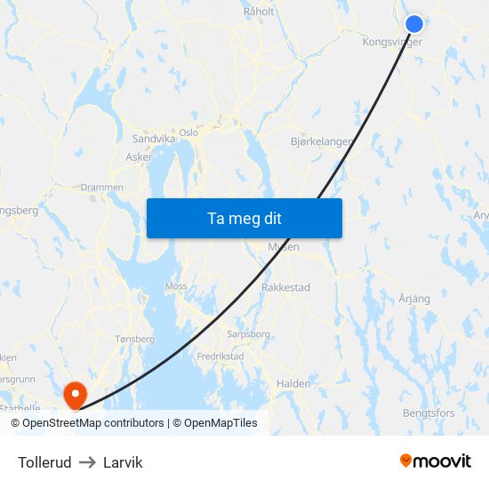 Tollerud to Larvik map