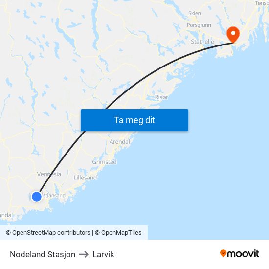 Nodeland Stasjon to Larvik map