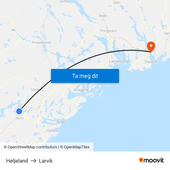 Høljeland to Larvik map