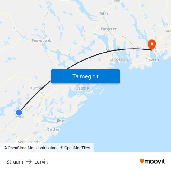 Straum to Larvik map