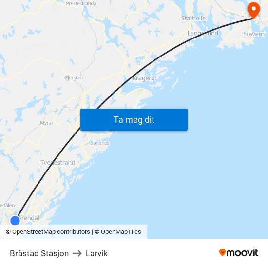 Bråstad Stasjon to Larvik map