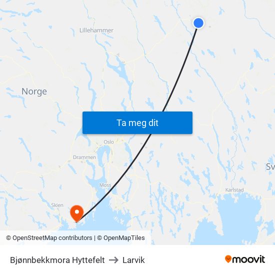 Bjønnbekkmora Hyttefelt to Larvik map