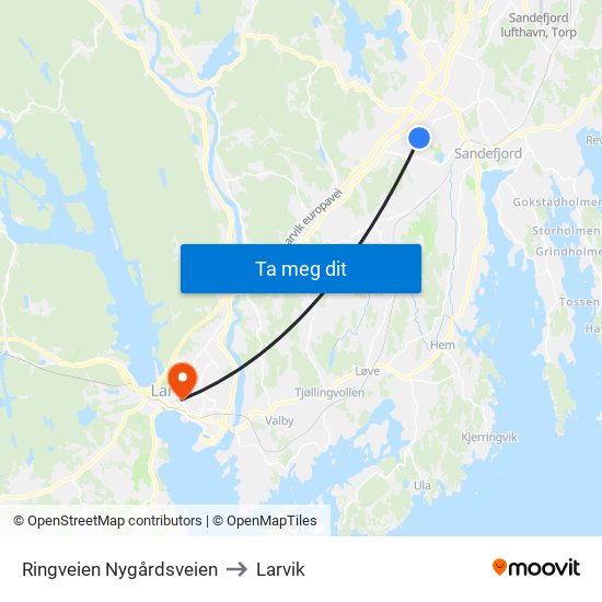 Ringveien Nygårdsveien to Larvik map