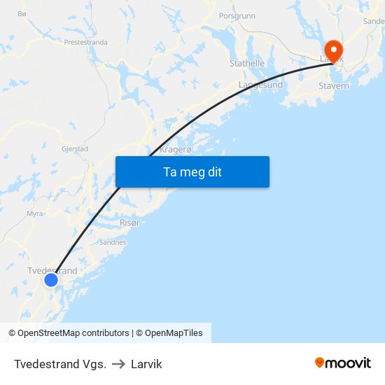 Tvedestrand Vgs. to Larvik map