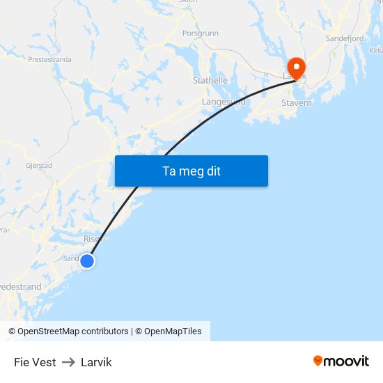 Fie Vest to Larvik map