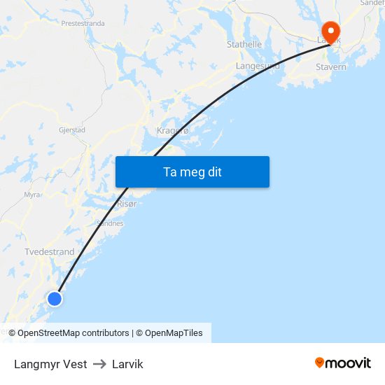 Langmyr Vest to Larvik map