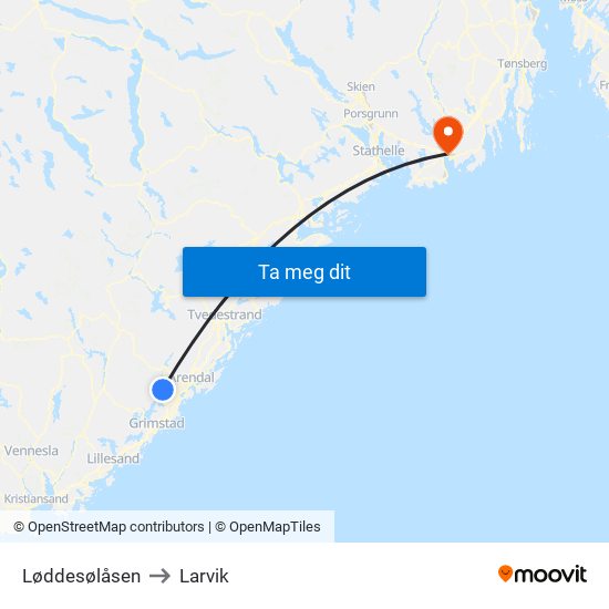 Løddesølåsen to Larvik map