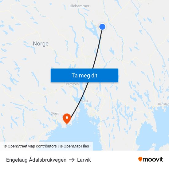 Engelaug Ådalsbrukvegen to Larvik map