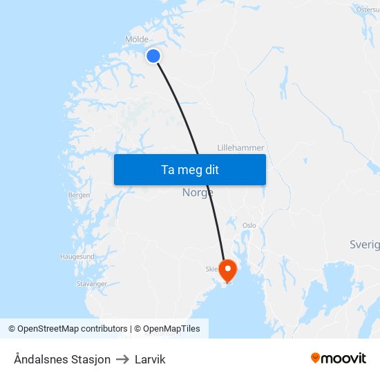 Åndalsnes Stasjon to Larvik map