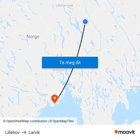 Lillehov to Larvik map