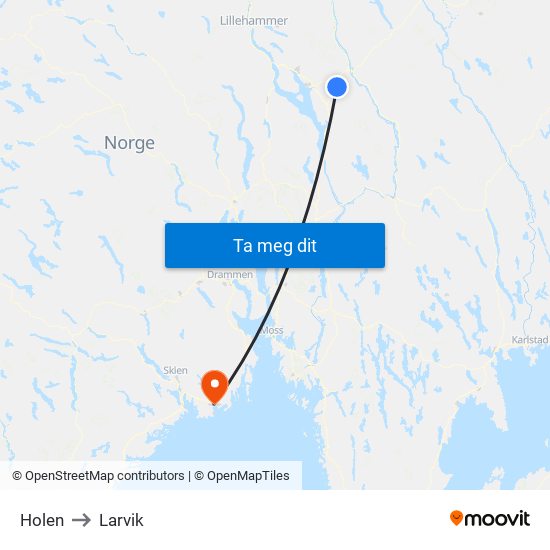 Holen to Larvik map