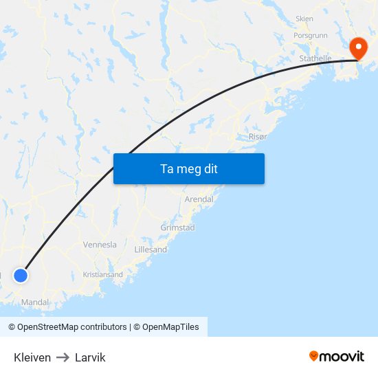 Kleiven to Larvik map