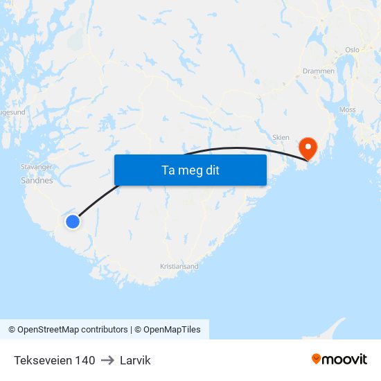 Tekseveien 140 to Larvik map