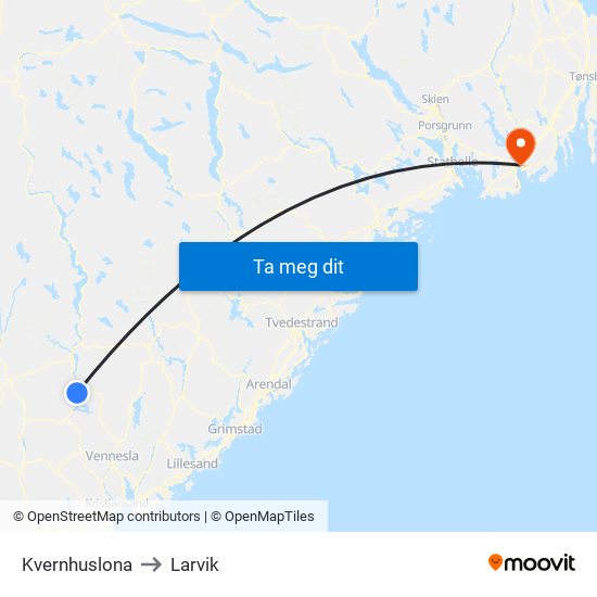 Kvernhuslona to Larvik map