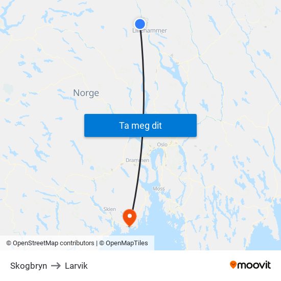 Skogbryn to Larvik map