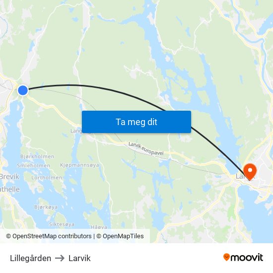 Lillegården to Larvik map