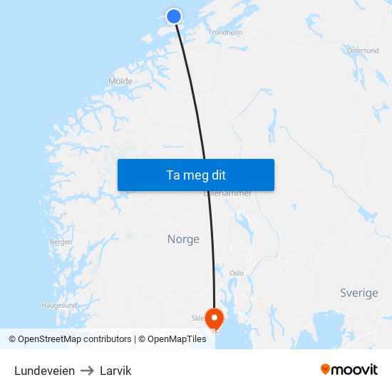 Lundeveien to Larvik map