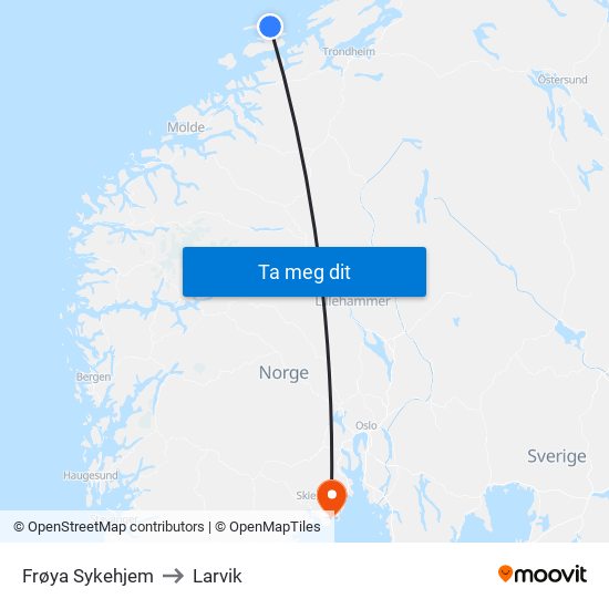 Frøya Sykehjem to Larvik map