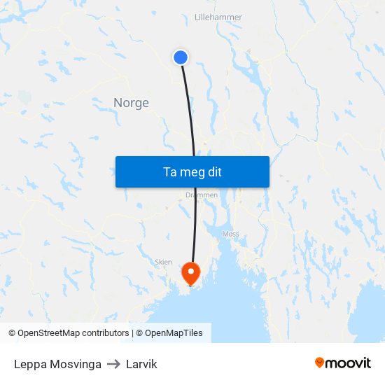 Leppa Mosvinga to Larvik map