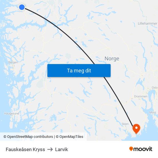Fauskeåsen Kryss to Larvik map