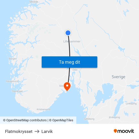 Flatmokrysset to Larvik map