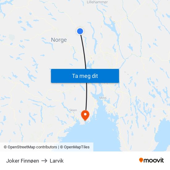 Joker Finnøen to Larvik map