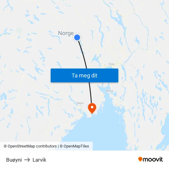 Buøyni to Larvik map