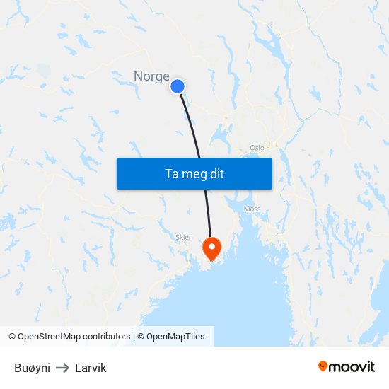 Buøyni to Larvik map