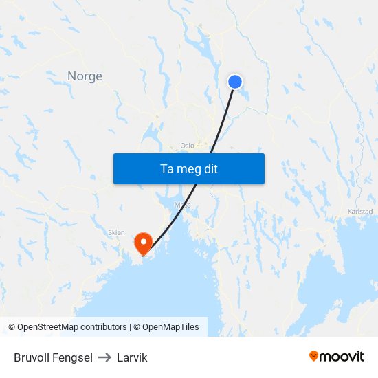 Bruvoll Fengsel to Larvik map