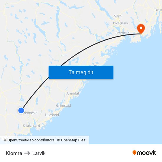 Klomra to Larvik map