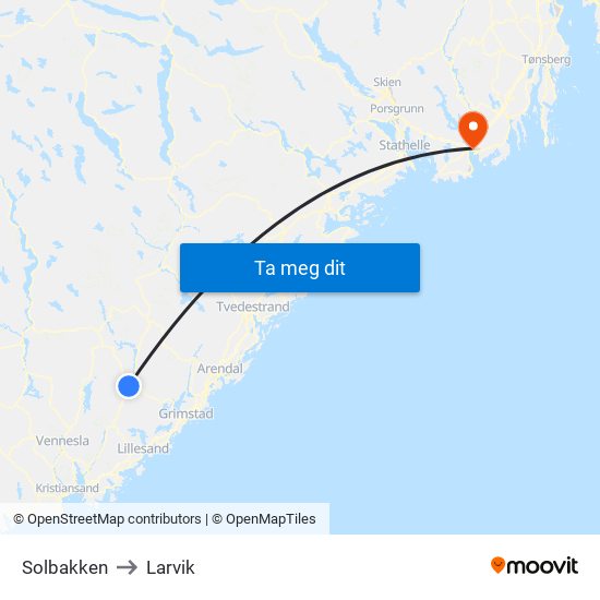 Solbakken to Larvik map