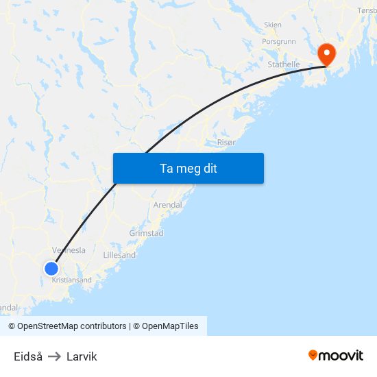 Eidså to Larvik map