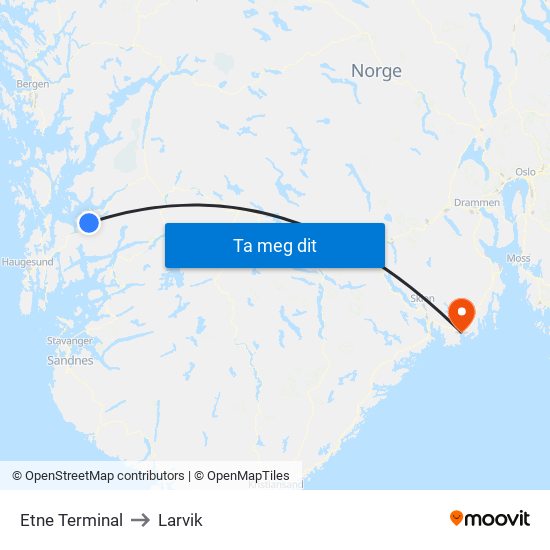 Etne Terminal to Larvik map